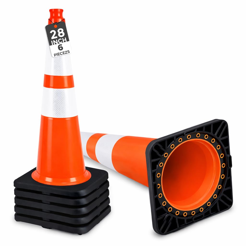- (6 Pack) BESEA 28” inch Traffic Safety Cones Orange Road Parking Cones Heavy Duty Construction Cone Structurally Stable for Traffic Control at Public Place