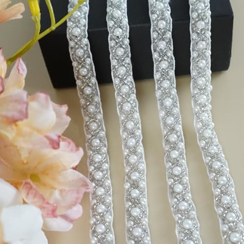 Qililandiy B-2 YARD RIBBON Yards 1Cm Pearl Beaded Trim Bridal Lace Ribbon Trimming Edge Straps For Wedding Dress Sewing Crystal Rhinestone Applique Craft Diy Decoration cover