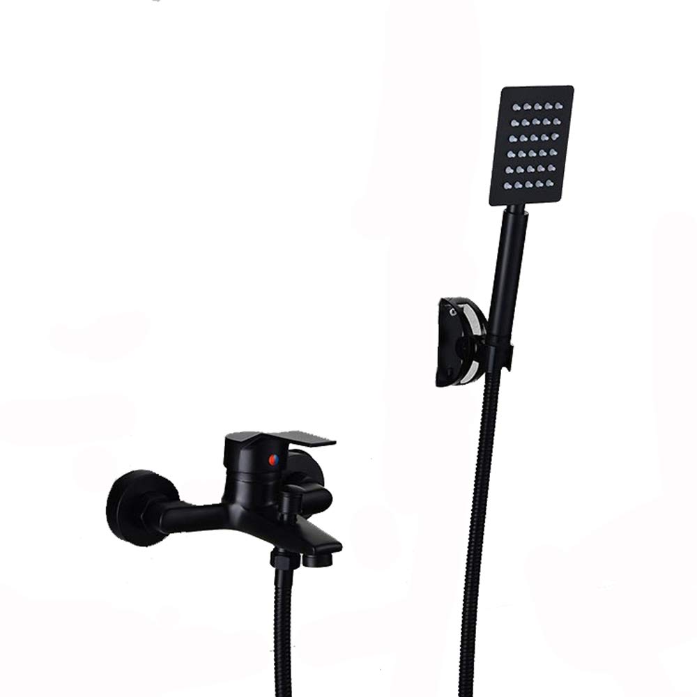 GLJTUO Black Bathtub Faucet with Cold and Hot Water Brass Wall Mounted Bathtub Faucet Set Single Handheld Bathtub Faucet Tap with Handheld Shower,Square A,Square a