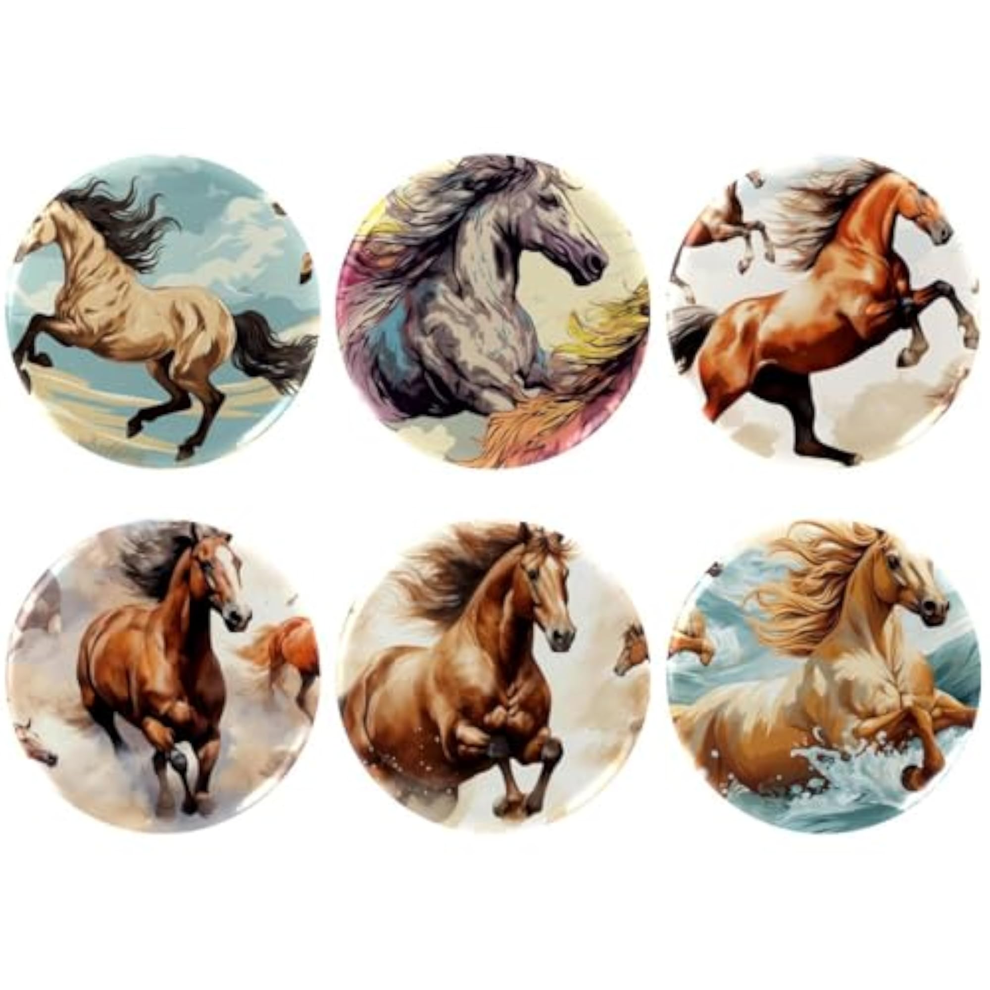 6-Pack Kids' Beautiful Horse Button Pins, Personalizing Brooches