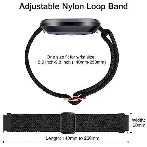Wanme Braided Stretchy Straps Compatible with Fitbit Versa 2 Straps for Women Men Soft Stretchy Adjustable Nylon Breathable Sport Strap for Fitbit Versa 2/Versa/Versa Lite/SE Smartwatch (Black) - Image 3
