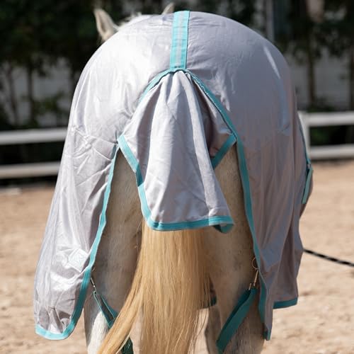 Image of Horse Fly Sheet with Neck Cover & Belly Wrap, Fine Mesh Grey 81 | Breathable Fine Mesh, Detachable Neck & Belly Wrap, High Shoulder Gussets, Large Tail Flap, UV Protection, Pasture & Barn Use