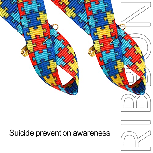 Image of 200 Pieces Autism Awareness Ribbons with Safety Pins Grosgrain Ribbon 1.4 * 3 inch