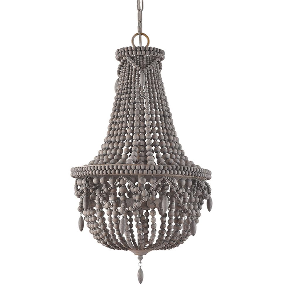 PLQWUJD Exquisite Chandelier Wood Beads Pendant Light French Pastoral Draped Beaded Hanging Chandelier, Boho Wooden Lighting Fixture, Retro Kitchen Island