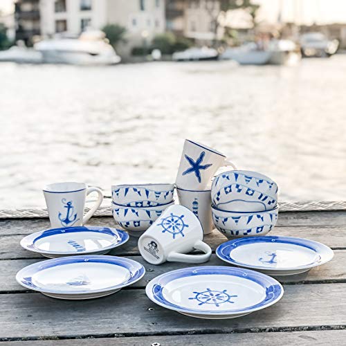 Euro Ceramica Ahoy Collection Nautical 12 Piece Dessert Set | Service For 4 | Assorted Designs, Blue & White,Standard,Aho-86001 #TOP25