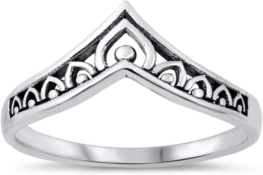 Chevron V Shape Filigree Unique Ring New .925 Sterling Silver Band Sizes 4-10