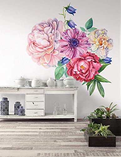image for Murwall Peony Large Floral Wall Decal for Bedroom Watercolor Floral Wa