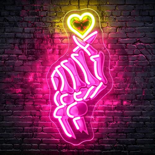 Image of Skeleton Neon Sign for Wall Decor Skull Light Up Sign Hallowmas Led Signs for Room Party Home Wall Decor USB Powered