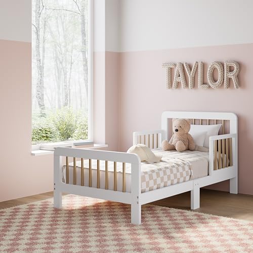 Storkcraft Pasadena Toddler Bed (White with Driftwood) - GREENGUARD Gold Certified, Fits Standard Full-Size Crib & Toddler Mattress, Toddler Safety Guardrails Included, Complete Design with Footboard - Image 3