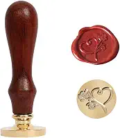 Sinete para lacre de cera, sinete clichê para selo de cera para convites, embalagens e presentes (Coração com rosa)