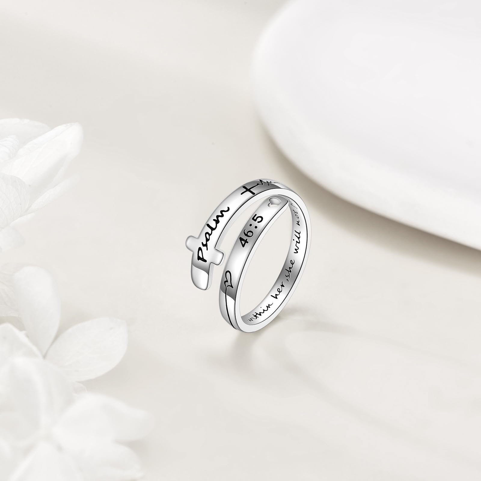 VONALA Fe Esperanza Amor Cruz Anillos de Plata de Ley Fe Ajustable Wrap Anillos para Mujeres Adolescentes Inspiración Joyería Regalos