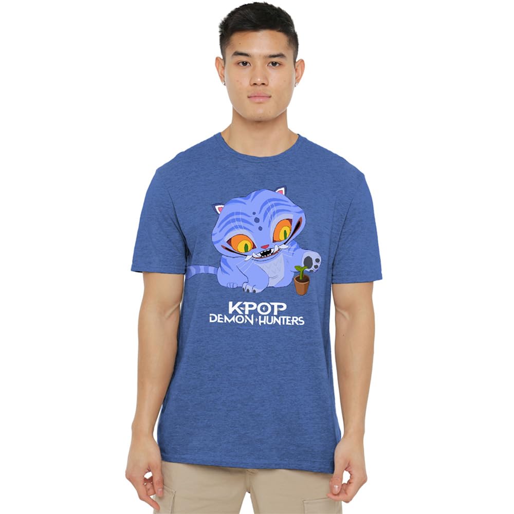 K-Pop Demon Hunters - Cute Derpy Tiger Cartoon Unisex T Shirt, Heather Royal, Small