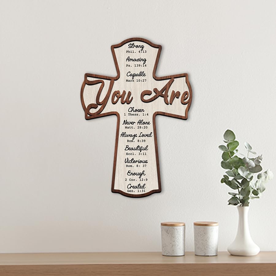 IZI POD You Are Inspiration Cross Wooden Sign, Bible Verse Decor Sign, Baptism Gift Wood Cross, Gifts for Baby Girl Boy or Teen Christening Dedication Baptized Sign, Christian 9