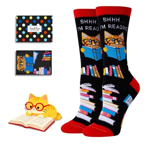Funny Book Socks for Women - Crazy Book Lovers Gifts for Students, Cool Reading Gifts for Readers