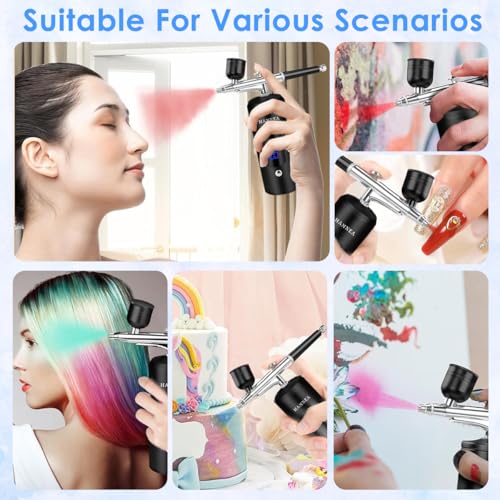 Image of HANNEA Airbrush Kit Rechargeable LCD Air brush Spray Gun with 3 Pressure Level 0.3mm Nozzle Air Brush for Painting & Airbrush Makeup Machine for Barber, Nail Art, Cake Decor, Model Painting(Black)