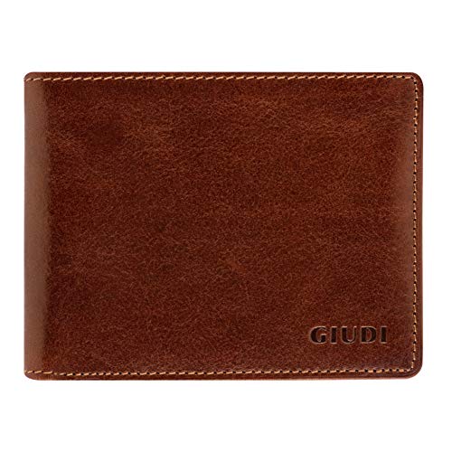 Giudi Elegant Bifold Men's Wallet Made in Italy - Soft Touch Genuine Leather - 2 Cash Pockets - 8 Card Holders Slots - Beautiful Brown Color - Excellent Expensive Gift for Man