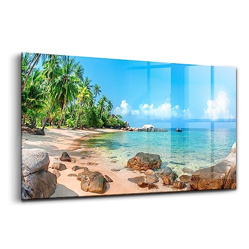Peinture sur verre de plage de Thaïlande avec grands palmiers colorés