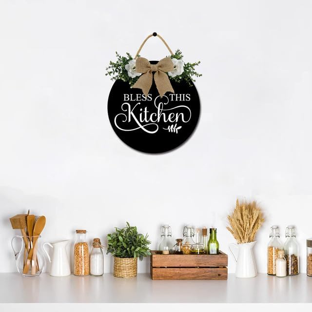 Miniatura 3 de Letrero rústico de madera para decoración de pared de cocina, 12 x 12 pulgadas, Bless This Kitchen