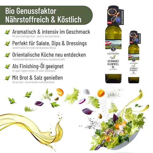 SCHLATTBAUERNGUT Bio Schwarzkümmelöl – 250 ml, kaltgepresst, Anbau & Verarbeitung 100% in Österreich