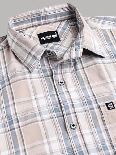 Image of Majestic Man Stylish Slim Fit Cotton Spread Collar Checked Casual Shirt for Men