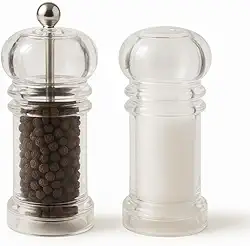 Kit 2 Moedores de Sal e Pimenta e Saleiro Acrílico com Mecanismo de Cerâmica Ajustável Ideal Para Moer Grãos e Condimentos Secos