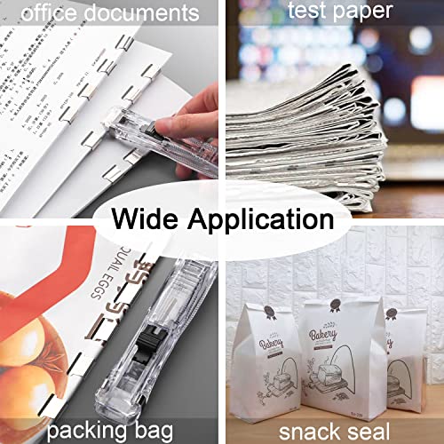 Image of Mini Push Stapler, Paper Clamp Clip Dispenser with 50 Pcs Stainless Steel Reusable Staples 40 Sheet Capacity, Portable Clip Stapler for Office Desk Accessories Home School Supplies