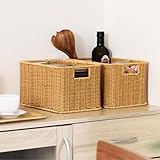 不二貿易 収納バスケット 幅30×奥行20×高さ17cm ナチュラル 水洗い可能 持ち手 ハンドメイド 手編み 27883