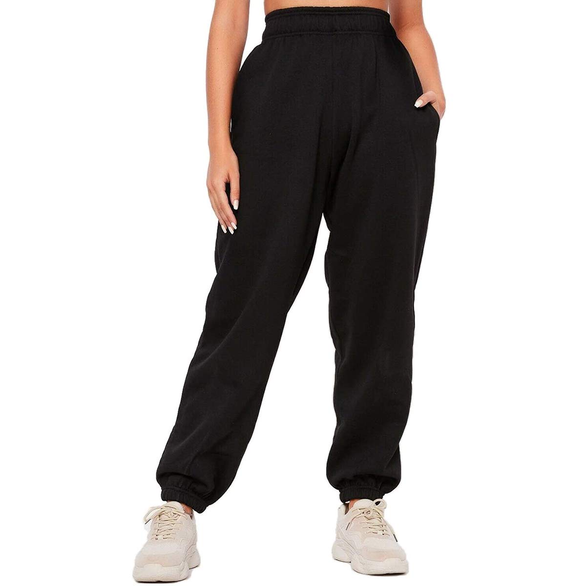 Women's Cinch Bottom Sweatpants Pockets High Waist Sporty Gym Athletic Fit Jogger Pants Lounge Trousers