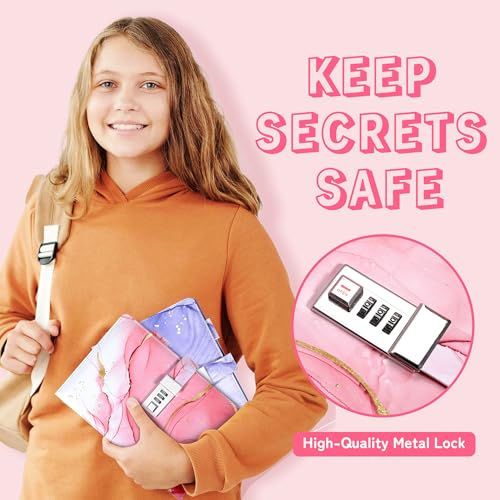 Image of CAGIE Diary with Lock for Girls, A5 Password Refillable Lined Journal Kit Locked Diary, Cute Stuff Christmas Birthday Gifts for Girls 6 7 8 9 10 11 12 13 14 Year Old Girl Toys, Teen Girl Gifts, Pink