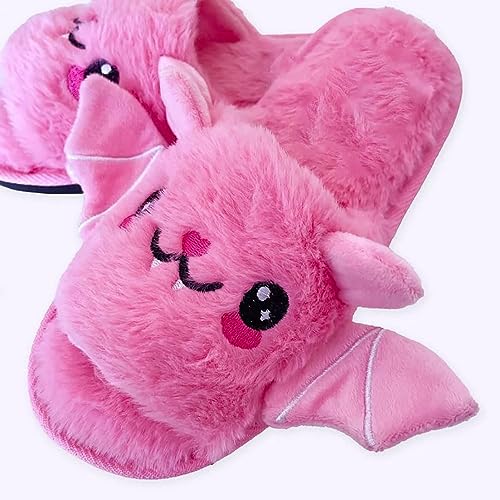 Zureto Halloween Pumpkin Slippers, Spooky Bat Slippers, Adults Fuzzy Slippers Soft Plush Cozy Open Toe Shoes4