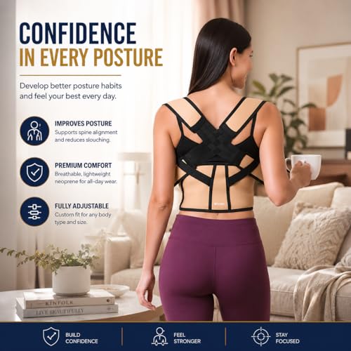 Image of ZEDAN Neoprene Posture Corrector Belt for Men & Women | Back & Shoulder Support | Spine Alignment & Body Posture Correction | Upper & Lower Back Pain Relief | Universal Size - Cream