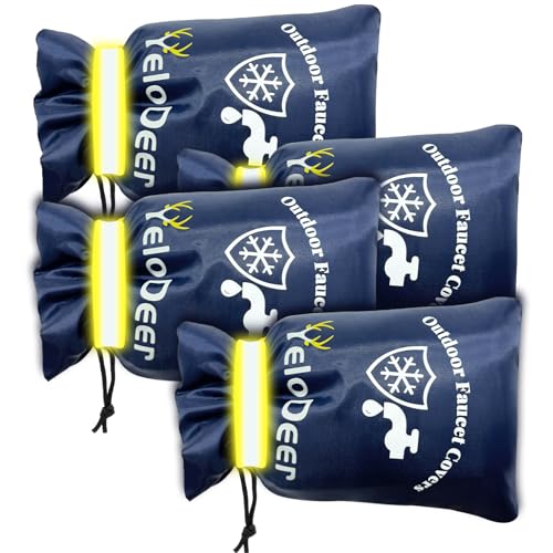 Outdoor Faucet Cover for Winter, Yelodeer 4 Packs 7.1'W X 10.7'H Upgraded Thicken Spigot Pipe Covers, Reusable Waterproof Oxford Faucet Sock, Hose Bib Covers for Winter Insulated Freeze Protection