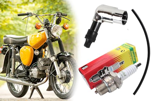 3-teiliges Zündungs-Set Zündkerzenstecker 5 K-Ohm, 90° + Zündkerze Isolator M14 260 + Zündkabel für Simson S50 S51 S70 SR50 SR80 KR51 SR4, MZ und AWO