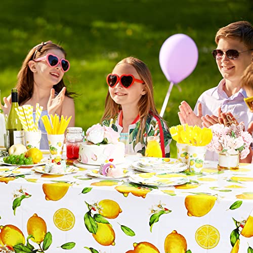 161 Pcs Lemon Party Supplies Serves 24 Guests Disposable Lemon Tablecloth Dinnerware Set 2 Sizes of Paper Plate Cup Napkin Knife Fork Spoon Straw for Birthday Baby Shower Wedding Dining Picnic