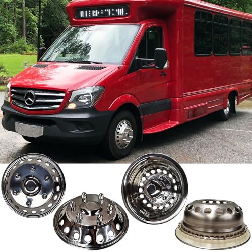 Image of 16 inch Polished Stainless Steel Dually Wheel Simulator fit for 2012-2025 Dodge, Mercedes and Freightliner Sprinter Van,4pcs Snap on Hubcaps,6 Lug 18 Hand Hole Wheel Cover K16A