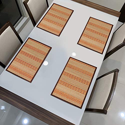 Image of HOKIPO Bamboo Table Mats for Dining Table, Set of 4 Wooden Placemats, 45x30 cm, Orange (AR2816-D6)
