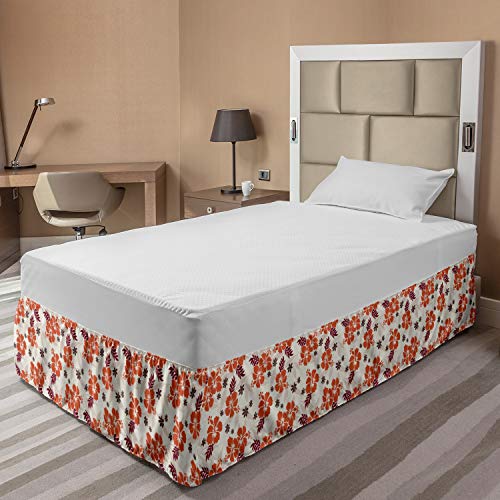 Lunarable Hawaiian Bed Skirt, Holiday Beach Romance Resort Warm Colors Leaf Modern Design Illustration, Elastic Bedskirt Dust Ruffle Wrap Around For Bedding Decor, Twin/Twin Xl, Cream Orange Ruby #TOP1