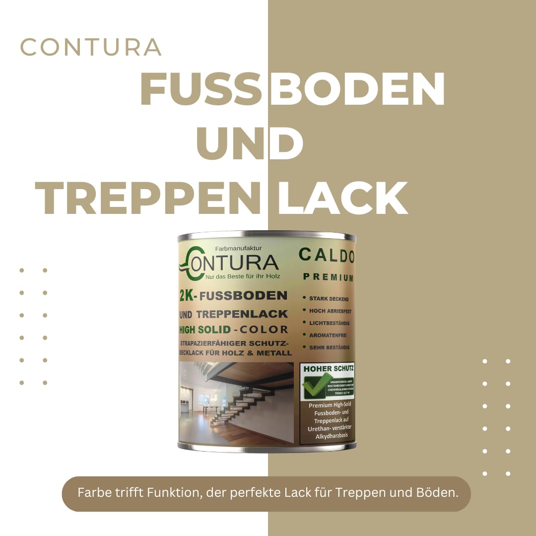 Contura 2K Fussbodenlack Treppenlack Farbe Buntlack Seidenmatt Dielenlack Parkettlack (9010 Reinweiß, 2,75Liter (2,75L+250ml Härter))