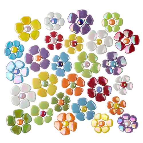 Youway Style Flower Mosaic Tiles for Crafts Bulk,1LB Iridescent Mosaic Tiles Supplies, Petal Mosaic Pieces for Garden Decoration,DIY Glass Mosaic Crafts