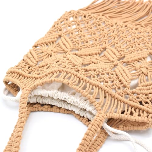Image of TeeYee Boho Crochet Summer Handbag Handmade Cotton Rope Knit Shoulder Bags for Women Bohemia Tote for Travel