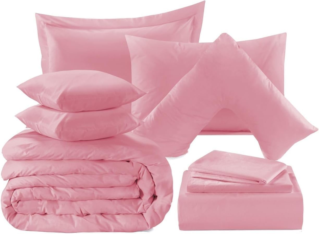 KARKARM Plain Dye Pink Bedding Set, Complete Bedding Collection, Pink Bed Linen Sets (Single, Fitted Sheet 25cm)