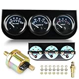 BLLYOGU Universal 52mm 3-in-1 Car Dashboard Gauge Kit – Voltage, Water Temp & Oil Pressure Meters – Triple Gauge Set for 12V Vehicles (Black)