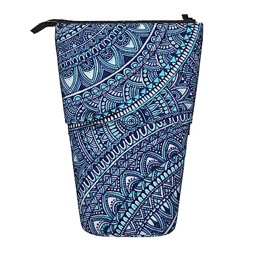 Astuccio per matite telescopico con fiori retrò per penne in piedi Cancelleria per organizzare astuccio con cerniera stampato blu