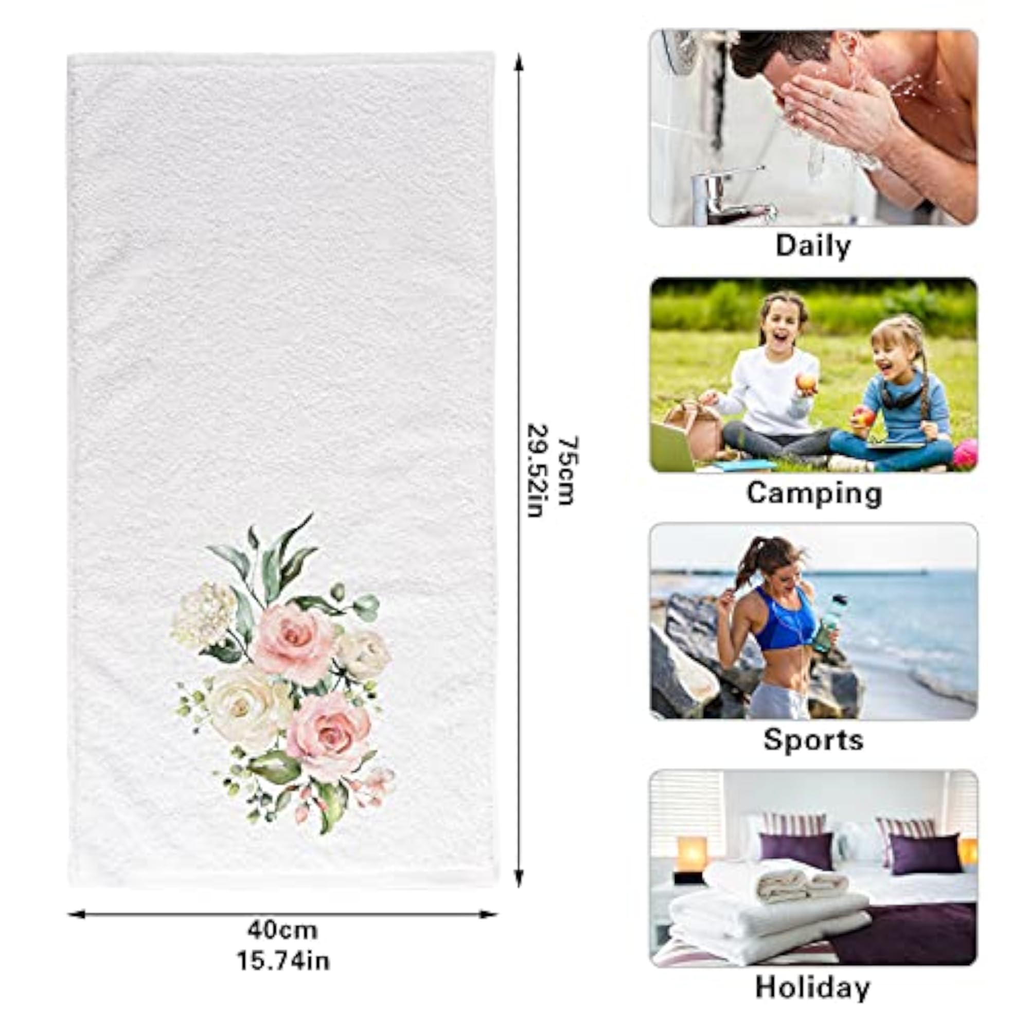 Pink Rose & Hydrangea Flower Hand Towels, 2 Pcs