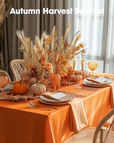 Image of Pureegg Plastic Table Cloth Disposable 6 Pack, 54 x 108 Inch, Orange | Halloween Party, Thanksgiving, Harvest Decor, Waterproof, Orange, Tablecloth