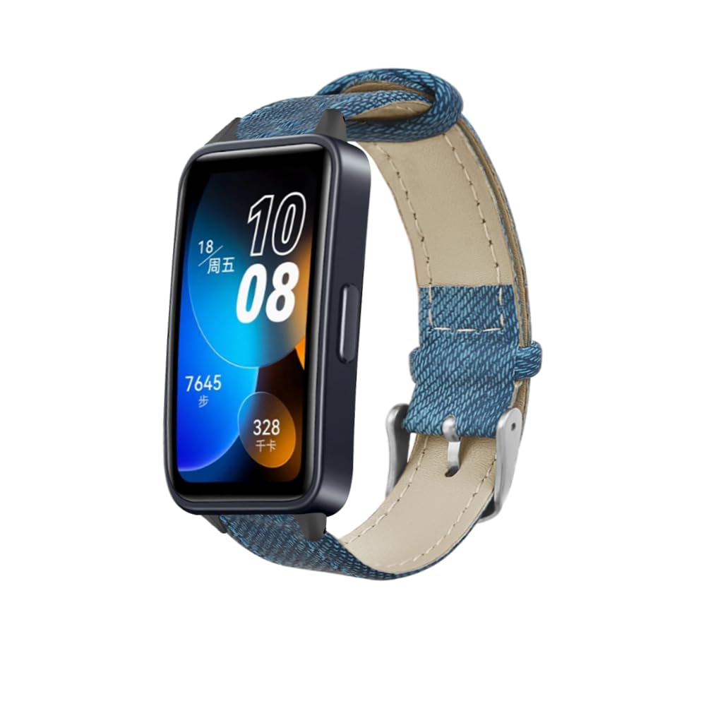 LAZIRO Dżinsowy pasek kompatybilny z Huawei Band 8, dżinsowy pasek na nadgarstek w stylu retro, regulowany, trwały pasek sportowy kompatybilny z Huawei Band 8 - niebieski