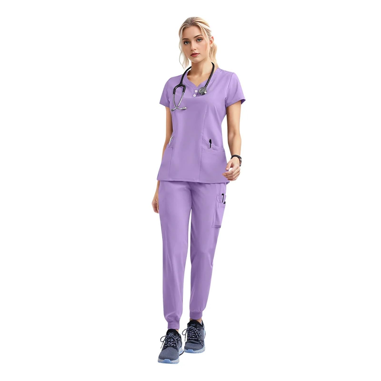 Divisa Da Infermiera Set di camici da medico e infermiere, set da jogging da donna, accessori for ospedale, sala operatoria, abbigliamento da lavoro chirurgico per lavoro(42162-Light purple,S)