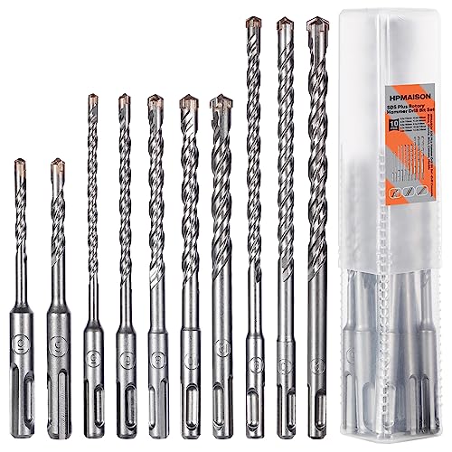 HPMAISON Broca de Martillo Rotativo SDS Plus, 10 piezas Juego de Brocas SDS-Plus de Punta de Carburo de 4 Cortadores Para...