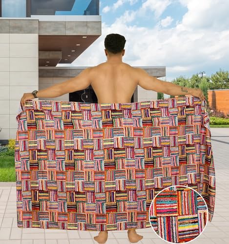 LA LEELA Men's 4th of July American USA Army Police Flag Swimwear Summer Sarong Swim Trunk Long Pareo Beach Wrap One Size Multicolored, Stripes2