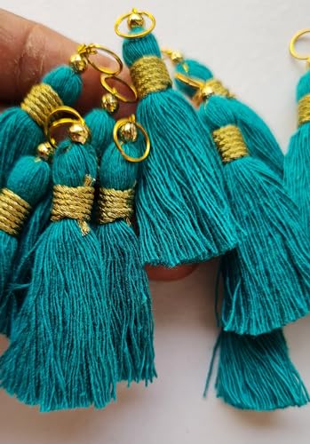 Image of Zippy Flora Micro 1.5 inch Length Cotton Handmade Tassels for Saree /Blouse /Dupatta /DIY /Decor (Pack of 12) (Aqua Blue)